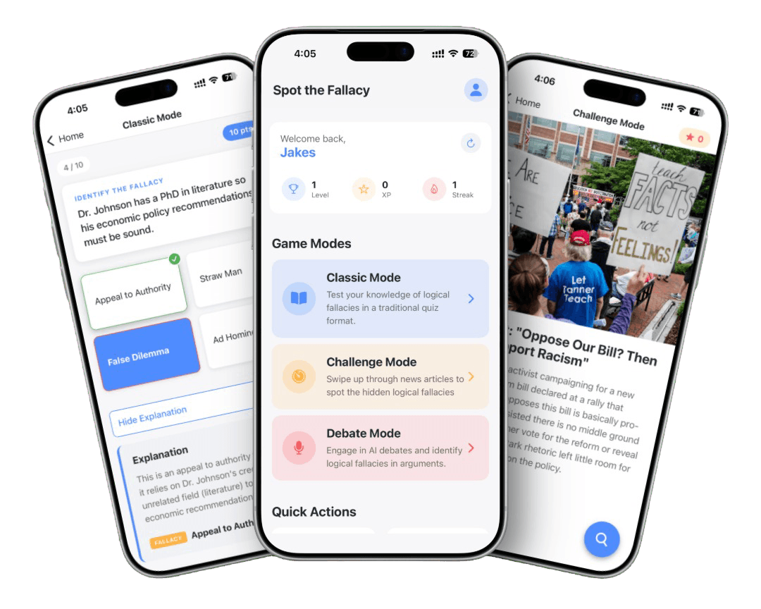 Spot the Fallacy App Interface